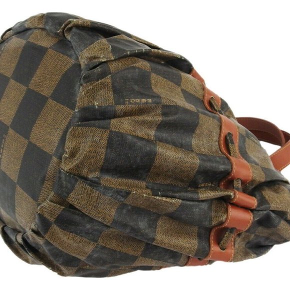 Authentic FENDI tote bag block check beige PVC �~ leather used Auth - Picture 5 of 9